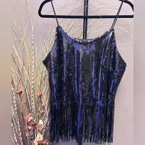 Marc NewYork blk sequin fringe spaghetti strap top